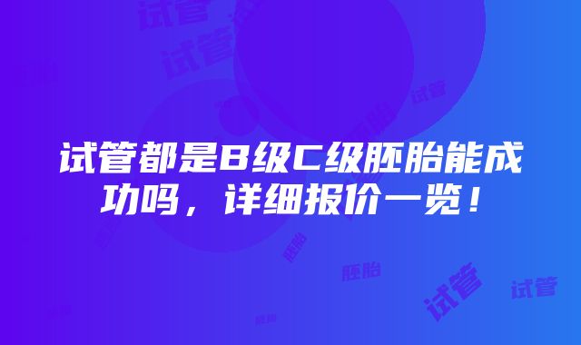 试管都是B级C级胚胎能成功吗，详细报价一览！