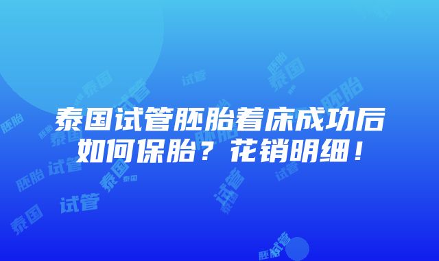 泰国试管胚胎着床成功后如何保胎？花销明细！