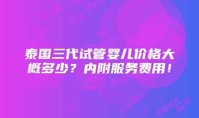 泰国三代试管婴儿价格大概多少？内附服务费用！