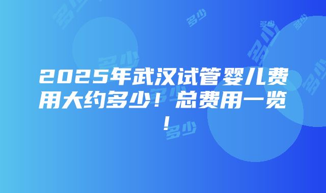 2025年武汉试管婴儿费用大约多少！总费用一览！