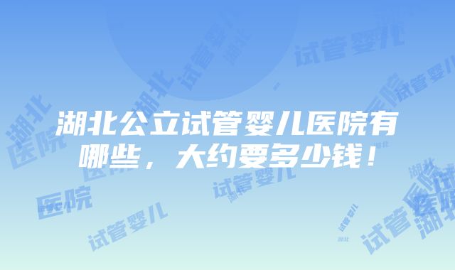 湖北公立试管婴儿医院有哪些，大约要多少钱！