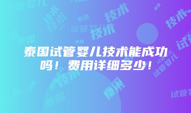 泰国试管婴儿技术能成功吗！费用详细多少！