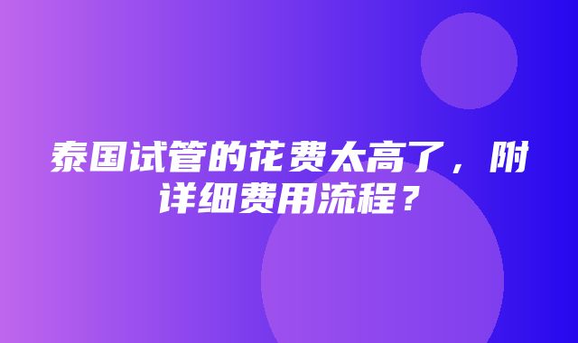 泰国试管的花费太高了，附详细费用流程？