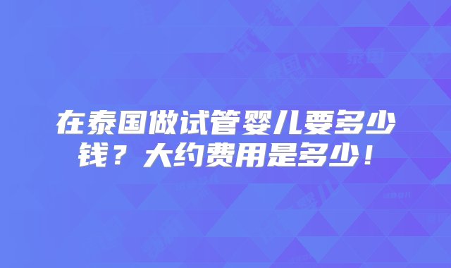 在泰国做试管婴儿要多少钱？大约费用是多少！