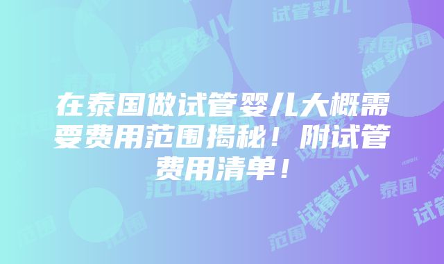 在泰国做试管婴儿大概需要费用范围揭秘！附试管费用清单！