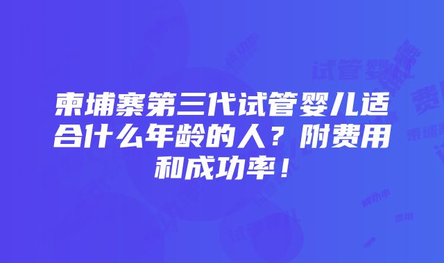 柬埔寨第三代试管婴儿适合什么年龄的人？附费用和成功率！