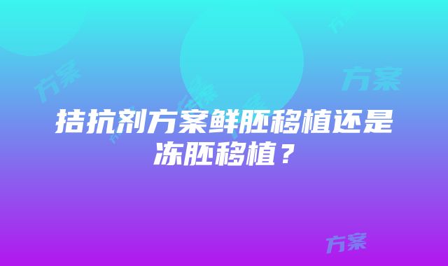 拮抗剂方案鲜胚移植还是冻胚移植？