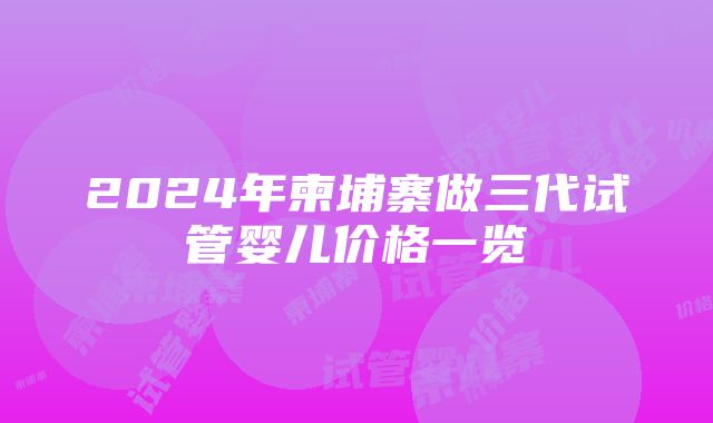 2024年柬埔寨做三代试管婴儿价格一览