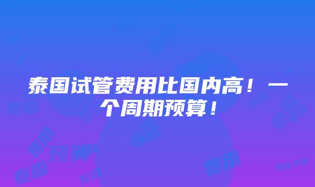 泰国试管费用比国内高！一个周期预算！