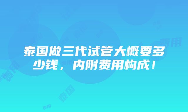 泰国做三代试管大概要多少钱，内附费用构成！