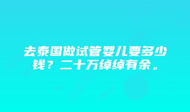 去泰国做试管婴儿要多少钱？二十万绰绰有余。