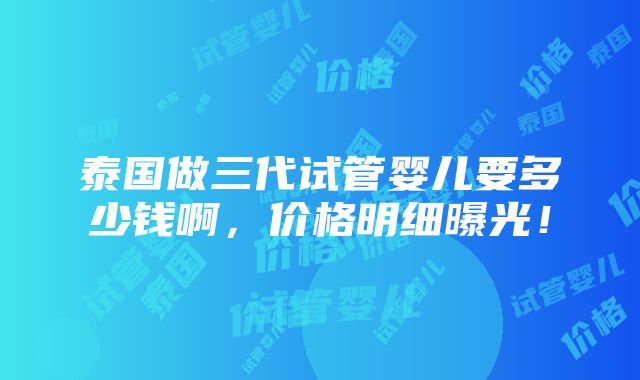 泰国做三代试管婴儿要多少钱啊，价格明细曝光！