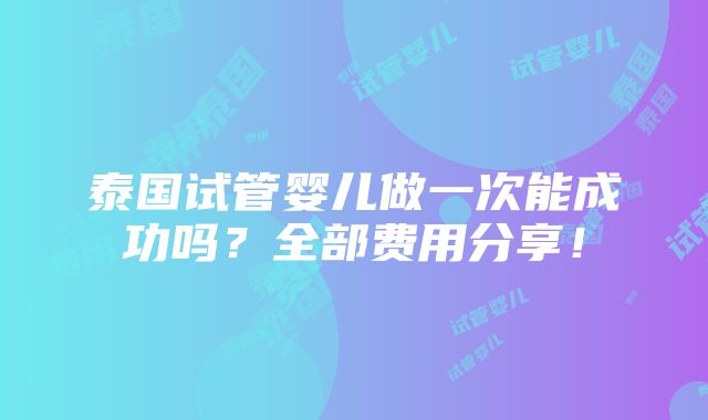 泰国试管婴儿做一次能成功吗？全部费用分享！