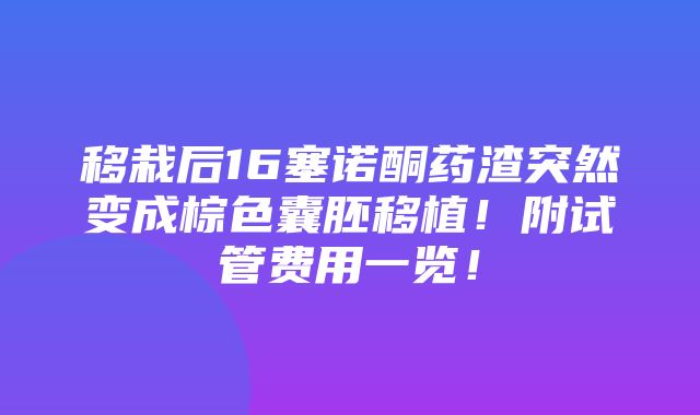 移栽后16塞诺酮药渣突然变成棕色囊胚移植！附试管费用一览！