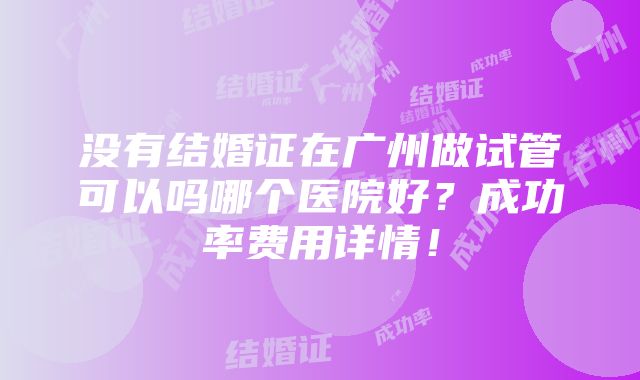 没有结婚证在广州做试管可以吗哪个医院好？成功率费用详情！