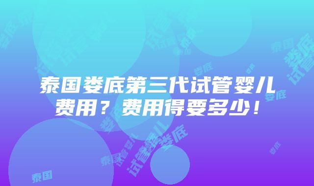 泰国娄底第三代试管婴儿费用？费用得要多少！