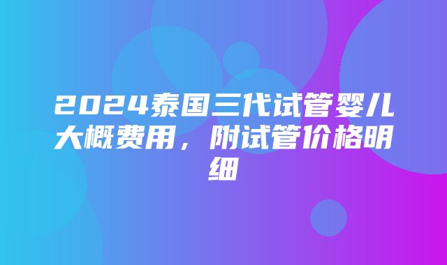 2024泰国三代试管婴儿大概费用，附试管价格明细