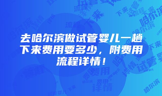 去哈尔滨做试管婴儿一趟下来费用要多少，附费用流程详情！