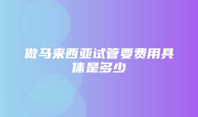 做马来西亚试管要费用具体是多少