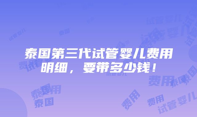 泰国第三代试管婴儿费用明细，要带多少钱！