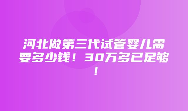 河北做第三代试管婴儿需要多少钱！30万多已足够！