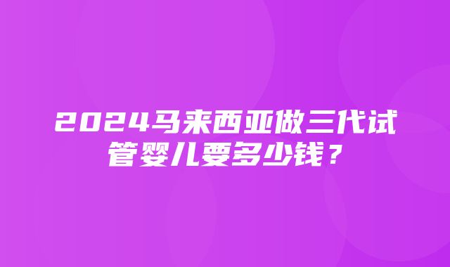 2024马来西亚做三代试管婴儿要多少钱？