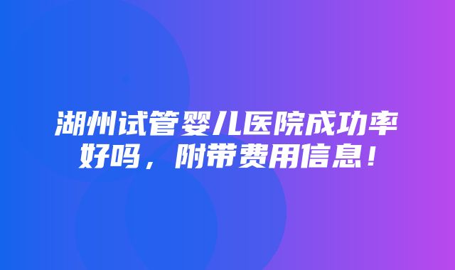 湖州试管婴儿医院成功率好吗，附带费用信息！