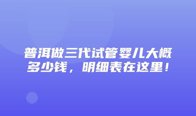 普洱做三代试管婴儿大概多少钱，明细表在这里！