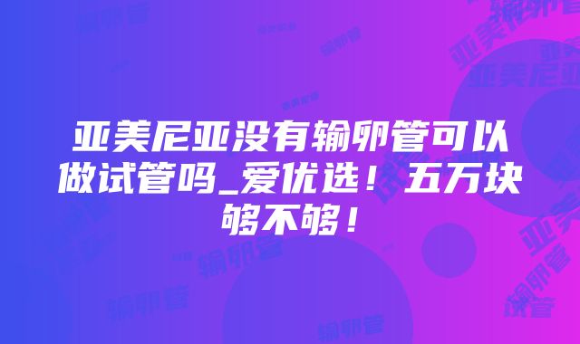 亚美尼亚没有输卵管可以做试管吗_爱优选！五万块够不够！