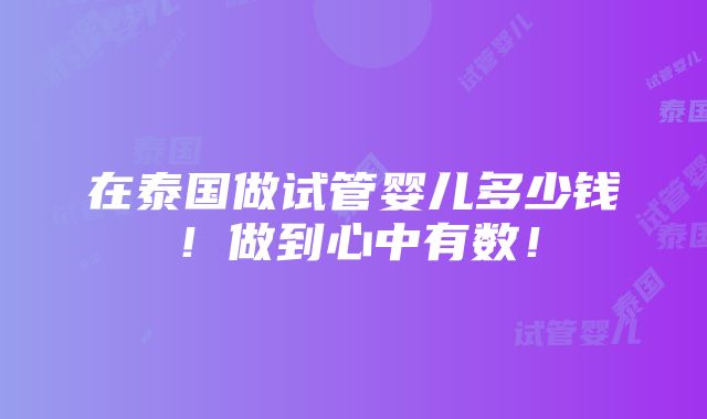 在泰国做试管婴儿多少钱！做到心中有数！