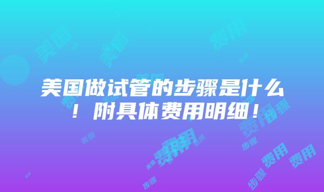 美国做试管的步骤是什么！附具体费用明细！