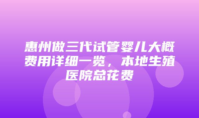 惠州做三代试管婴儿大概费用详细一览，本地生殖医院总花费