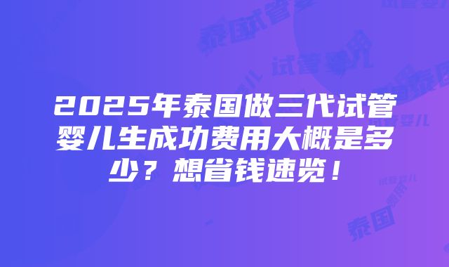 2025年泰国做三代试管婴儿生成功费用大概是多少？想省钱速览！