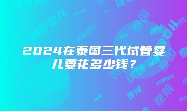 2024在泰国三代试管婴儿要花多少钱？