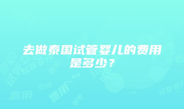 去做泰国试管婴儿的费用是多少？