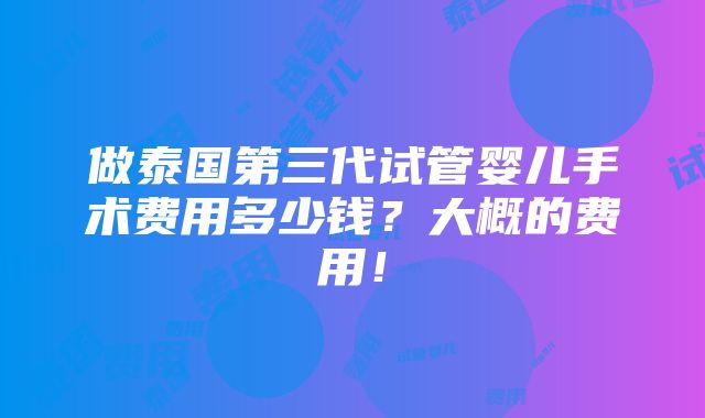 做泰国第三代试管婴儿手术费用多少钱？大概的费用！