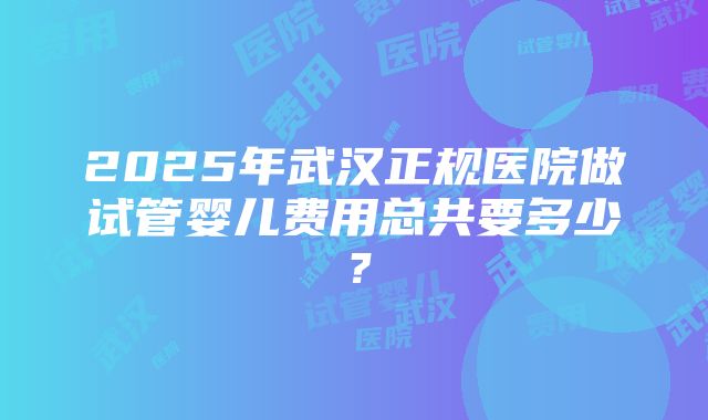 2025年武汉正规医院做试管婴儿费用总共要多少？