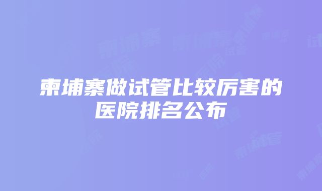 柬埔寨做试管比较厉害的医院排名公布