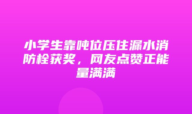 小学生靠吨位压住漏水消防栓获奖，网友点赞正能量满满