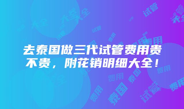 去泰国做三代试管费用贵不贵，附花销明细大全！