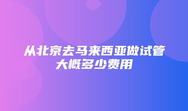 从北京去马来西亚做试管大概多少费用