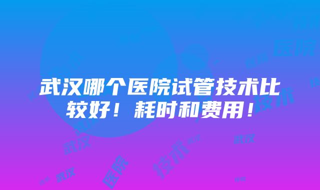 武汉哪个医院试管技术比较好！耗时和费用！