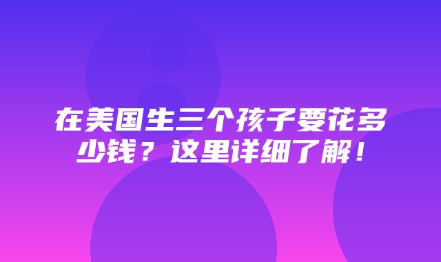 在美国生三个孩子要花多少钱？这里详细了解！