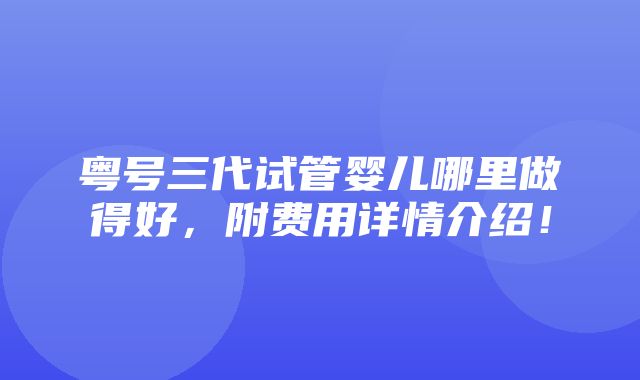 粤号三代试管婴儿哪里做得好，附费用详情介绍！