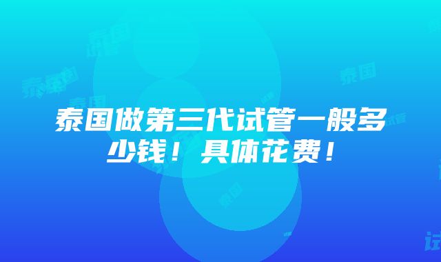 泰国做第三代试管一般多少钱！具体花费！