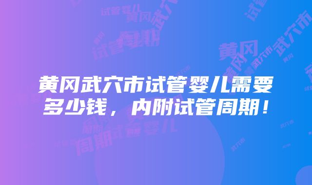 黄冈武穴市试管婴儿需要多少钱，内附试管周期！