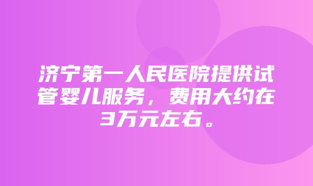 济宁第一人民医院提供试管婴儿服务，费用大约在3万元左右。