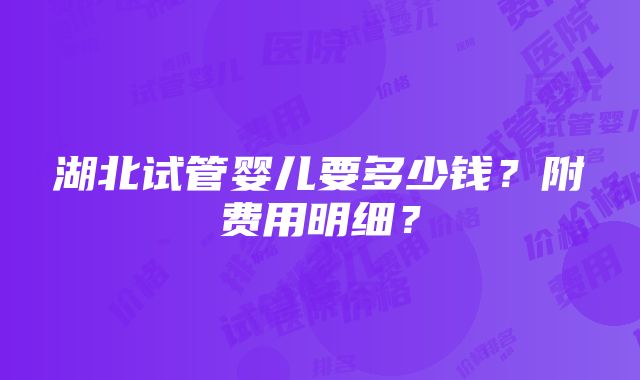 湖北试管婴儿要多少钱？附费用明细？