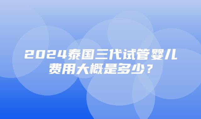 2024泰国三代试管婴儿费用大概是多少？