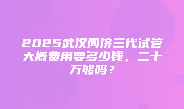 2025武汉同济三代试管大概费用要多少钱，二十万够吗？